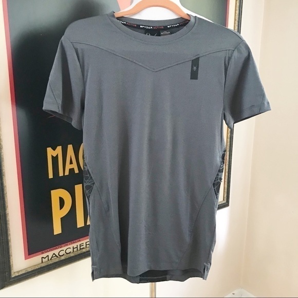 Spyder Active Gray and Black Webbed ProW B BREATHABLE Workout T Shirt - Picture 1 of 9